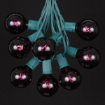 25 G50 Globe Light String Set with Black Light Bulbs (Very Dark Purple) on Green Wire