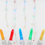 Multi (assorted) LED Icicle Lights on White Wire 150 Bulbs
