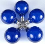 100 G50 Globe Light String Set with Blue Bulbs on Brown Wire