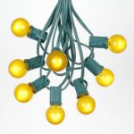 25 G30 Globe Light String Set with Yellow/Gold Satin Bulbs on Green Wire
