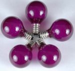 25 G30 Globe Light String Set with Purple Satin Bulbs on Brown Wire