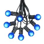 100 G30 Globe String Light Set with Blue Satin Bulbs on Black Wire