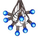 100 G30 Globe String Light Set with Blue Satin Bulbs on Brown Wire