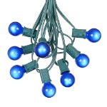 100 G30 Globe String Light Set with Blue Satin Bulbs on Green Wire
