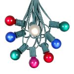 100 G30 Globe String Light Set with Multi Colored Satin Bulbs on Green Wire