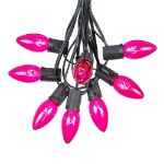 C9 25 Light String Set with Pink Bulbs on Black Wire