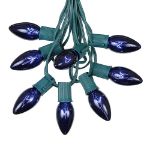 C9 25 Light String Set with Blue Bulbs on Green Wire