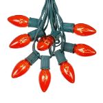 C9 25 Light String Set with Orange Bulbs on Green Wire