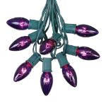 C9 25 Light String Set with Purple Bulbs on Green Wire