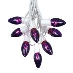 C9 25 Light String Set with Purple Bulbs on White Wire