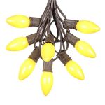 C9 25 Light String Set with Ceramic Yellow Bulbs on Brown Wire
