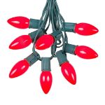 C9 25 Light String Set with Ceramic Red Bulbs on Green Wire