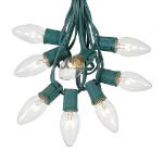 100 C9 Christmas Light Set - Clear Bulbs - Green Wire