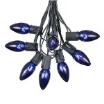 100 C9 Christmas Light Set - Blue Bulbs - Black Wire