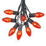 100 C9 Christmas Light Set - Orange Bulbs - Black Wire