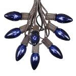 100 C9 Christmas Light Set - Blue Bulbs - Brown Wire