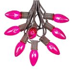 100 C9 Christmas Light Set - Pink Bulbs - Brown Wire