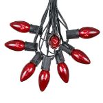 25 Twinkling C9 Christmas Light Set - Red - Black Wire