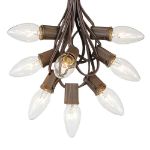 25 Twinkling C9 Christmas Light Set - Clear - Brown Wire