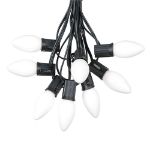 100 C9 Ceramic Christmas Light Set - White - Black Wire