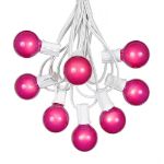 100 G40 Globe String Light Set with Pink Satin Bulbs on White Wire