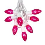 C9 25 Light String Set with Pink Bulbs on White Wire