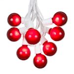 25 G50 Globe Light String Set with Red Bulbs on White Wire
