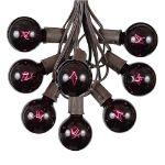 25 G50 Globe Light String Set with Black Light Bulbs (Very Dark Purple) on Brown Wire