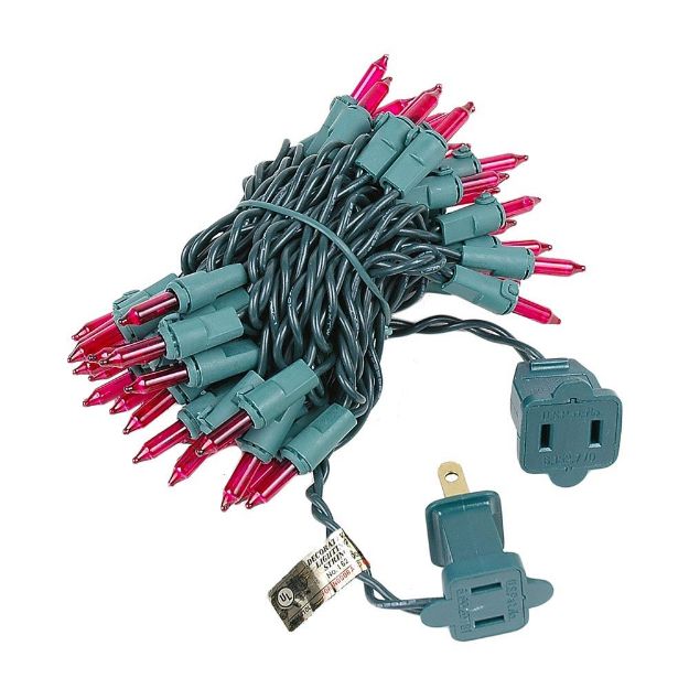 Pink Christmas Mini Light Set 50 Light Green Wire 11 Feet Long