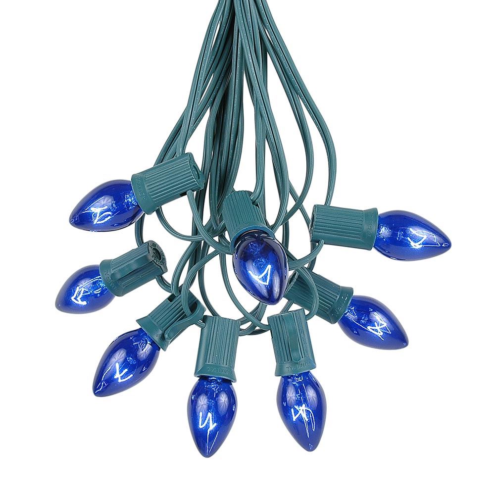 Blue Transparent C7 Outdoor String Light Set on Green Wire - Novelty ...