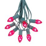 25 Light String Set with Pink Transparent C7 Bulbs on Green Wire