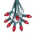 C7 25 Light String Set with Red Transparent Bulbs on Green Wire