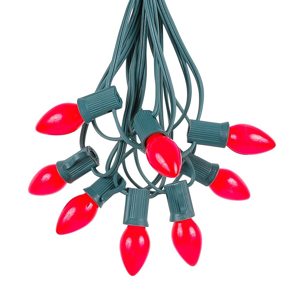 Red Ceramic C7 Outdoor String Light Set On Green Wire - Novelty Lights ...