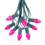 100 C7 String Light Set with Pink Ceramic Bulbs on Green Wire