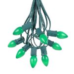 100 C7 String Light Set with Green Ceramic Bulbs on Green Wire