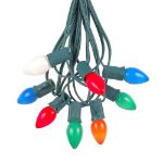 100 C7 String Light Set with Multi Colored Ceramic Bulbs on Green Wire