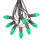 25 Light String Set with Green Ceramic C7 Bulbs on Brown Wire