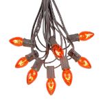 100 C7 String Light Set with Orange Bulbs on Brown Wire