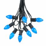 25 Light String Set with Blue Ceramic C7 Bulbs on Black Wire