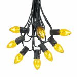 25 Light String Set with Yellow Transparent C7 Bulbs on Black Wire