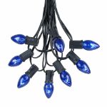 25 Light String Set with Blue Transparent C7 Bulbs on Black Wire