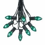 100 C7 String Light Set with Green Bulbs on Black Wire