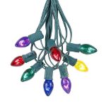 C7 25 Light String Set with Multi-Colored Twinkle Bulbs on Green Wire