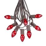 C7 25 Light String Set with Red Twinkle Bulbs on Brown Wire