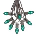 C7 25 Light String Set with Green Twinkle Bulbs on Brown Wire