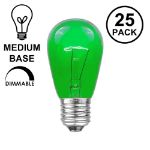 25 Pack of Transparent Green S14 11 Watt Bulbs Medium Base e26