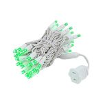 50 LED Green LED Christmas Lights 11' Long on White Wire