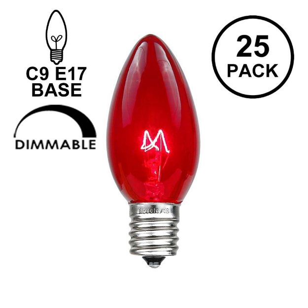 Red Transparent C9 7 Watt Replacement Bulbs 25 Pack
