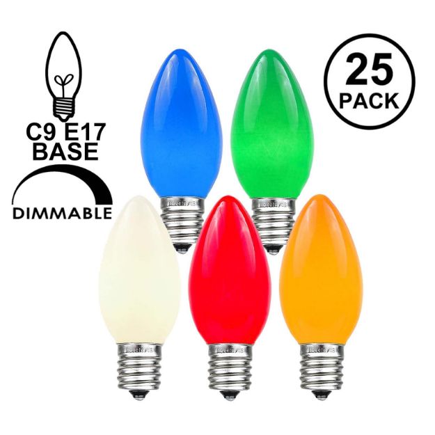 Assorted Ceramic Opaque C9 7 Watt Bulbs 25 Pack