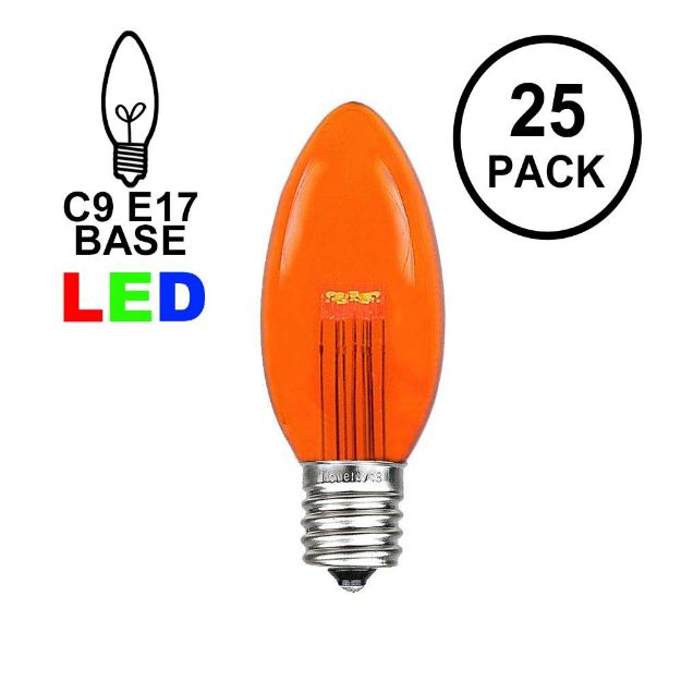 Amber (Orange)  Smooth Glass C9 LED Bulbs - 25PK